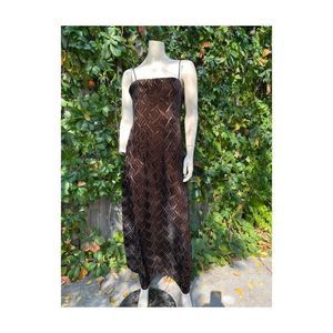 Vintage | 90s Formal Gown Dress Velvet Burnout Gold Metallic Spaghetti Straps 14